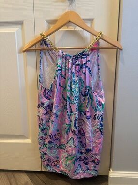 Lilly Pulitzer Pink Multi Chain-Shoulder Halter Tank